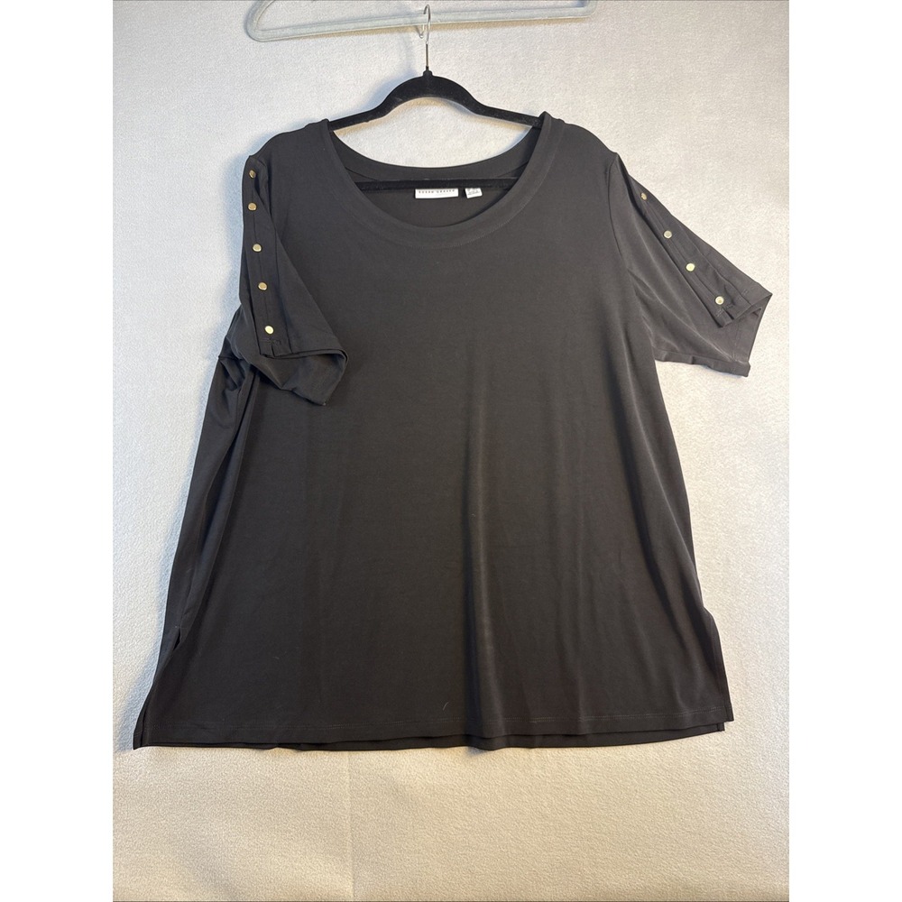 Susan Graver Plus Size 1XP, Shortsleeve,  Petite,‎ Gold Accent On Arms, Casual